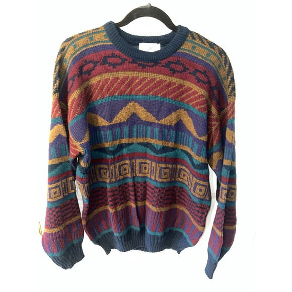 Styled By Elegant Sweater Mens Large Geometric Knit Made USA y2k grandpa Cosby - Picture 6 of 6